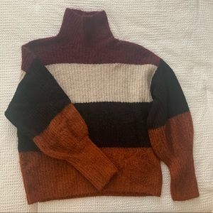 Express Striped Balloon Mock Neck Sweater